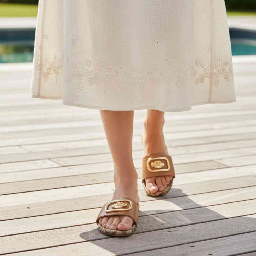 Coach Brown Canvas Print Women's Flat Sandal-thumb-5