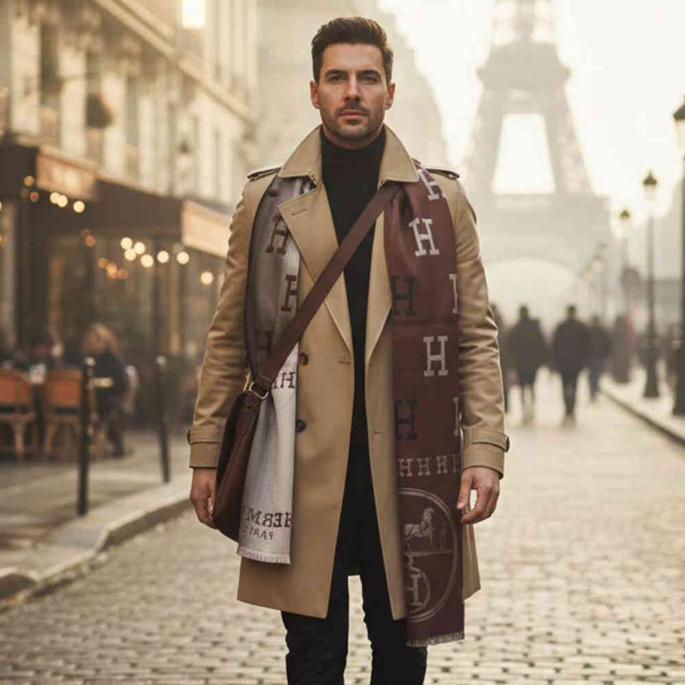 Hermes Brown Cashmere Reversible Stole-thumb-1