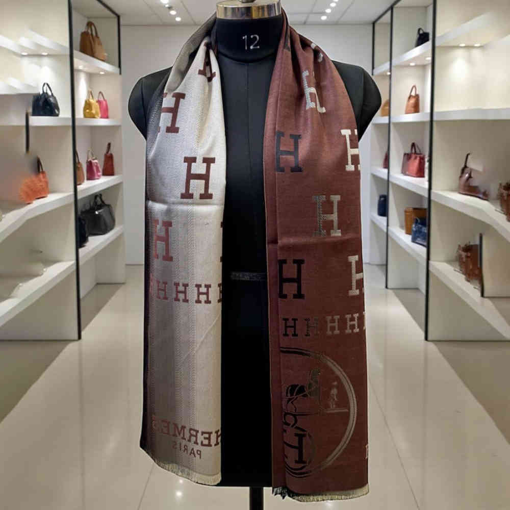 Hermes Brown Cashmere Reversible Stole-thumb-0
