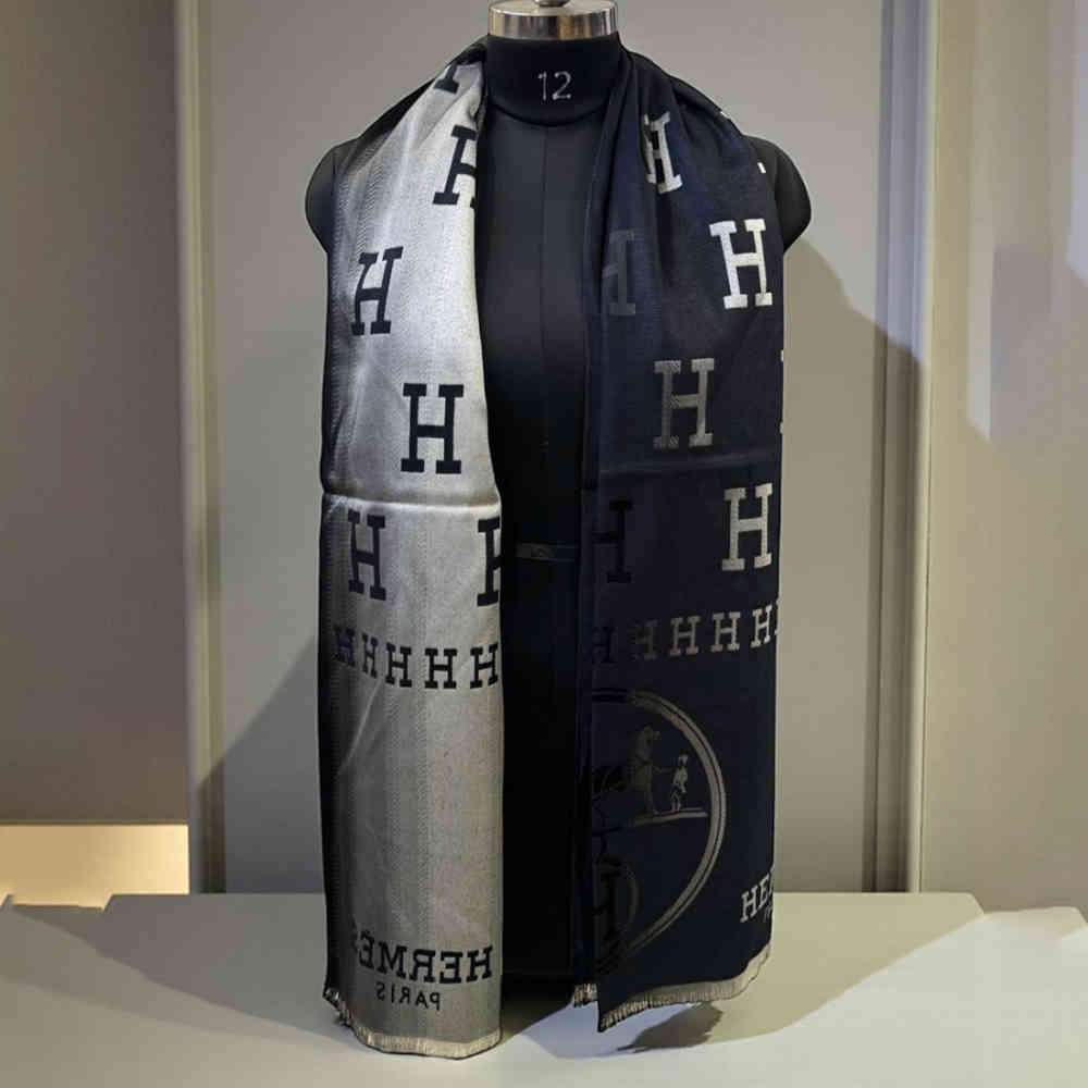 Black Hermes Brown Cashmere Reversible Stole