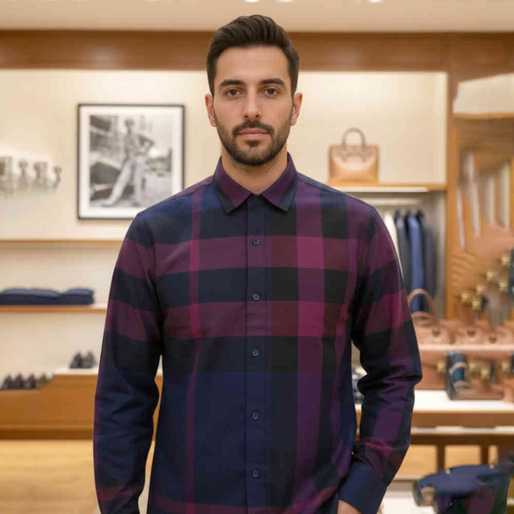 Purple Burberry Blue & Green Premium Quality Shirt