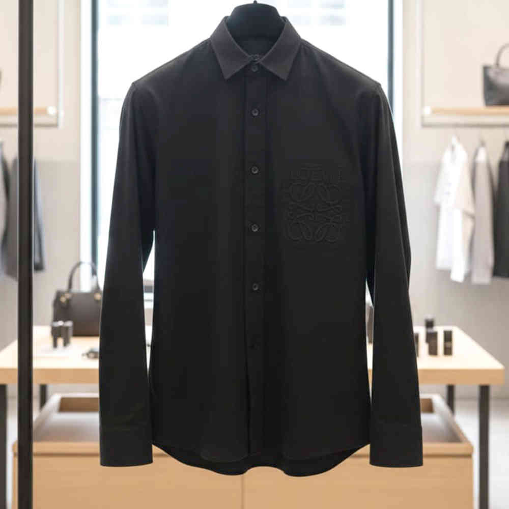 Loewe Embroidered Black Premium Cotton Shirt-1