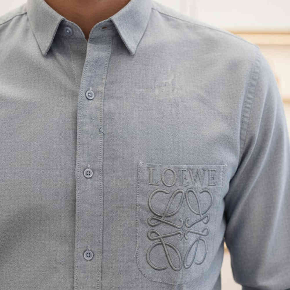 Loewe Embroidered Grey Premium Cotton Shirt-thumb-1