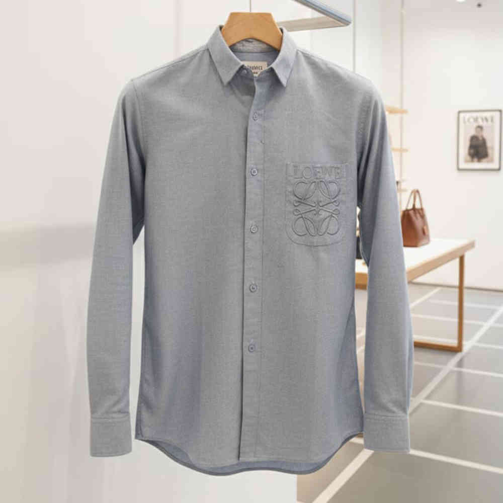 Grey Loewe Embroidered Black Premium Cotton Shirt