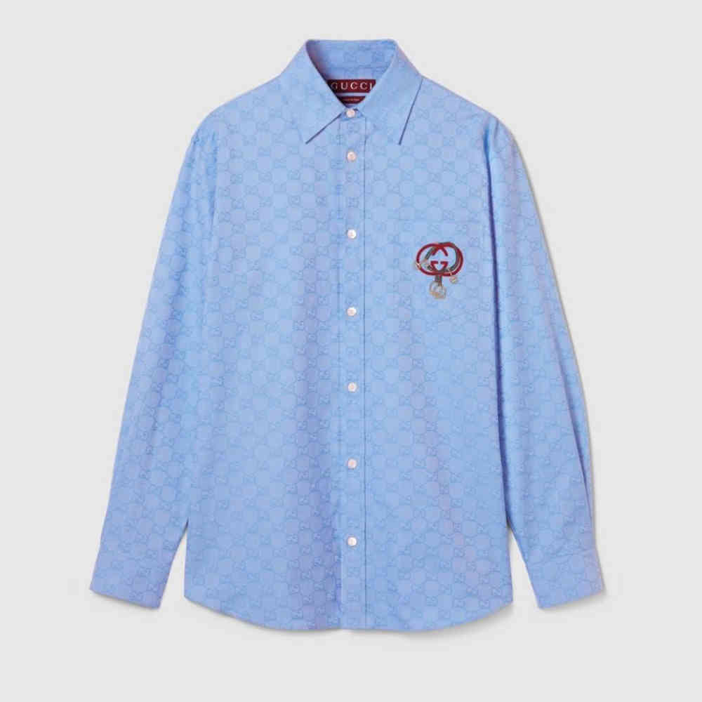 Gucci Blue Premium Quality Cotton Shirt-thumb-0