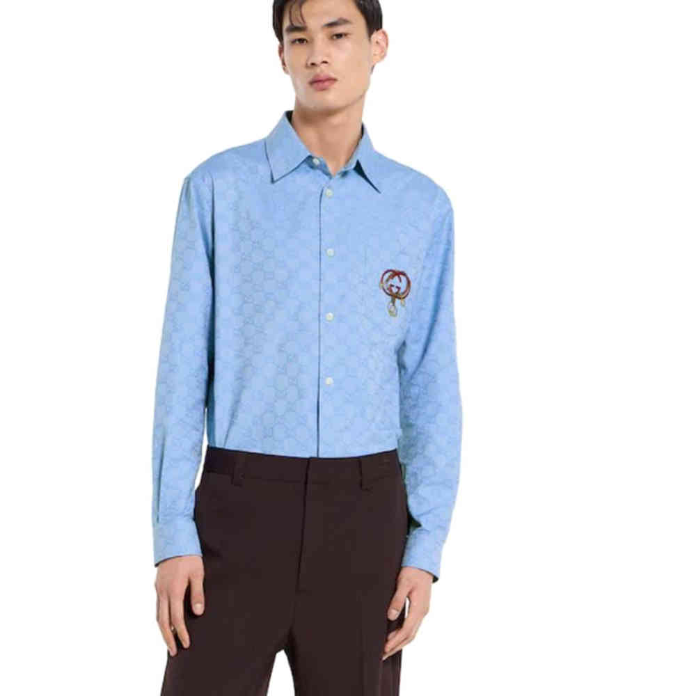 Gucci Blue Premium Quality Cotton Shirt-thumb-2