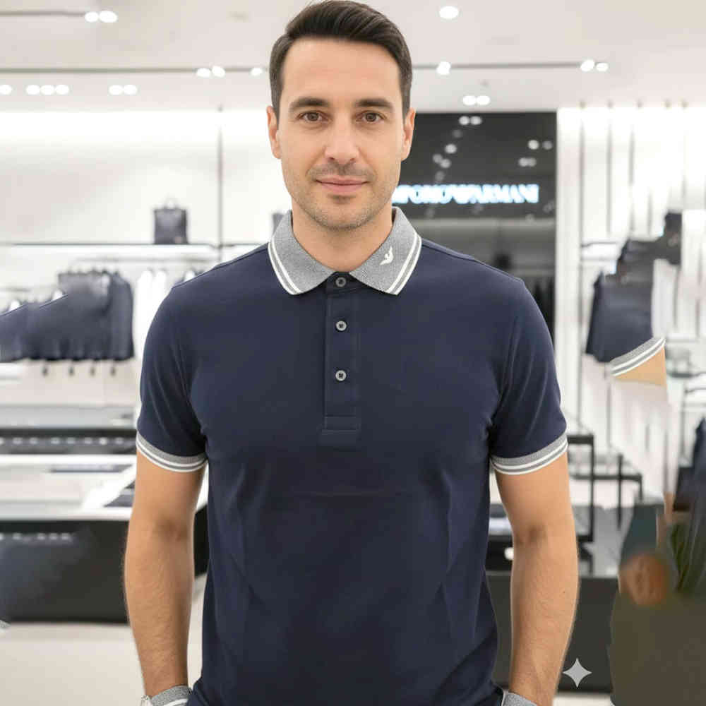 Blue Emporio Armani Lycra Green Premium Collar T-shirt