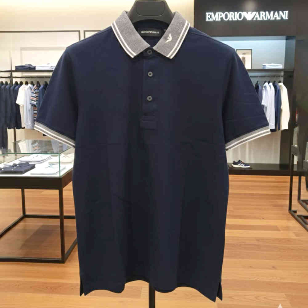 Emporio Armani Lycra Blue Premium Collar T-shirt-thumb-1