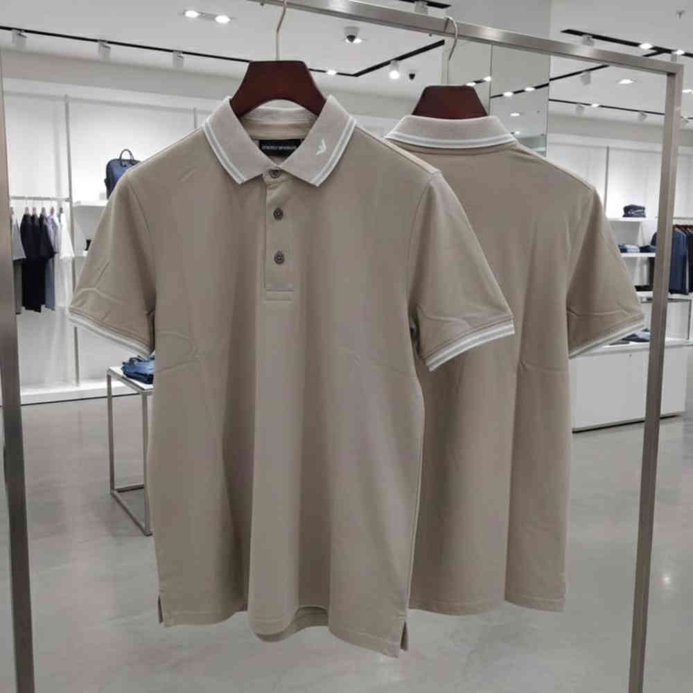 Emporio Armani Lycra Beige Premium Collar T-shirt-thumb-2