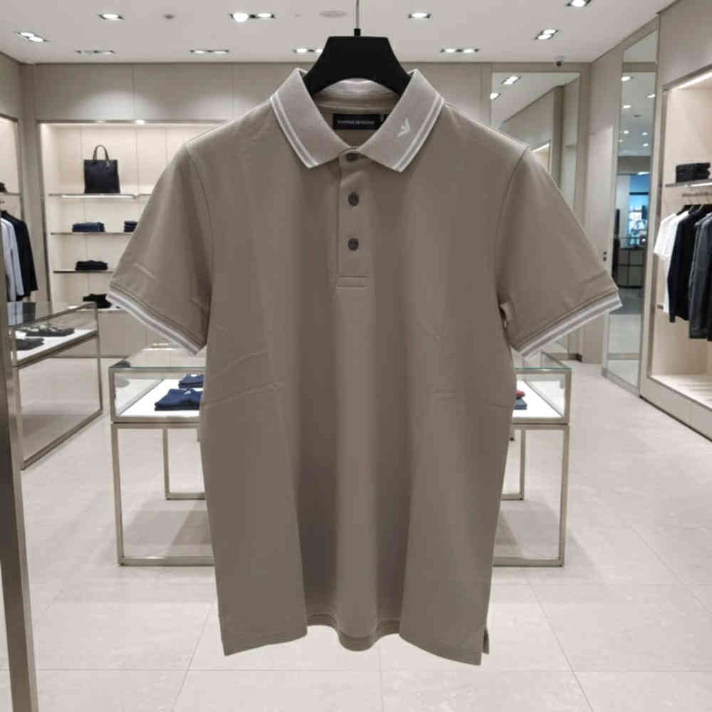 Emporio Armani Lycra Beige Premium Collar T-shirt-thumb-1