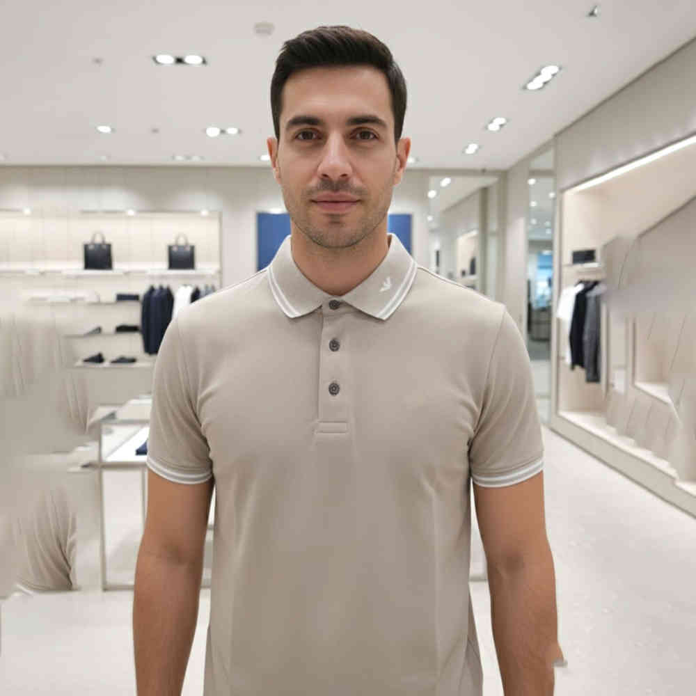 Beige Emporio Armani Lycra Green Premium Collar T-shirt