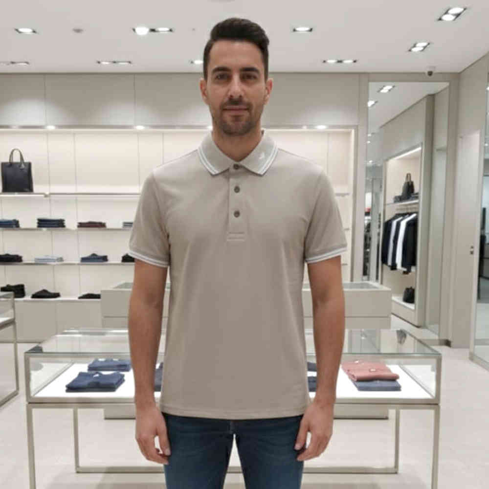 Emporio Armani Lycra Beige Premium Collar T-shirt-thumb-3