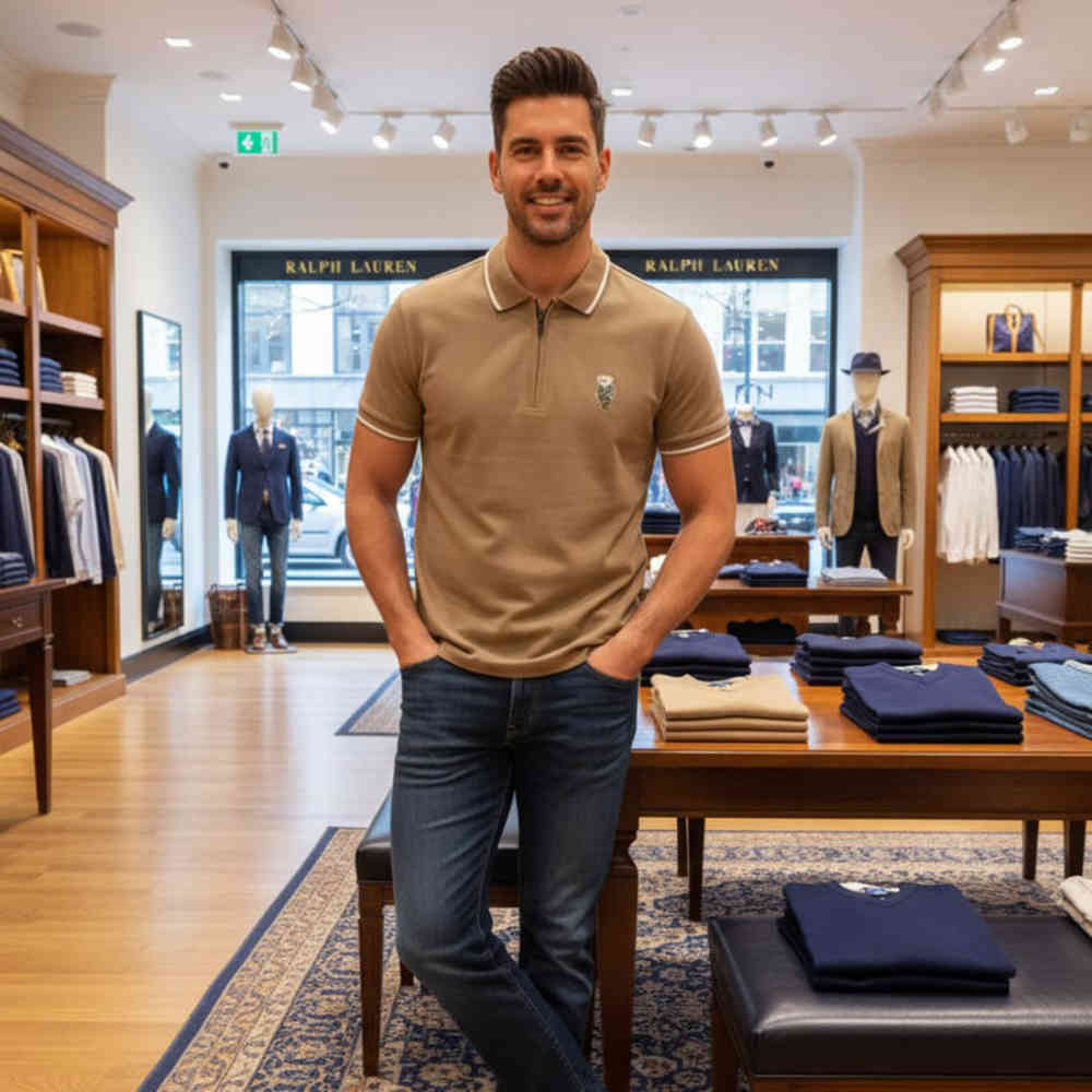 Ralph Lauren Beige Premium Collar T-shirt-thumb-3