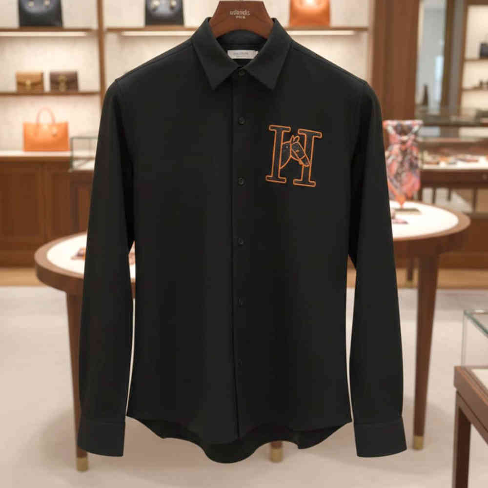 Hermès H Logo Embroidery Black Premium Shirt-thumb-1