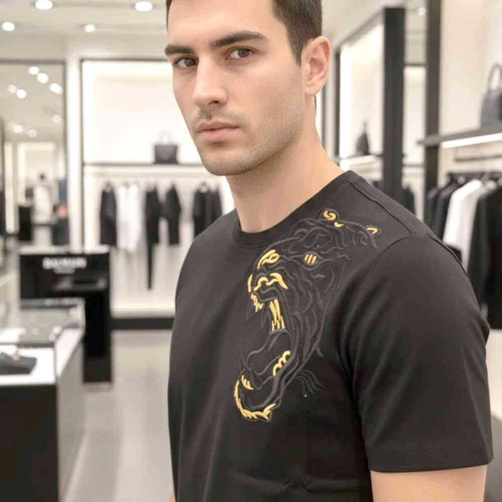 Black Balmain Clubwear Beige Premium Quality T-shirt