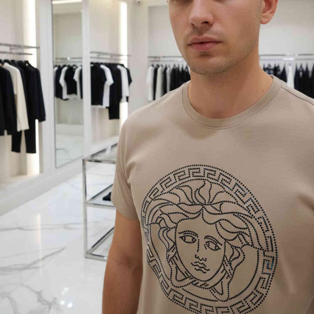 Versace Clubwear Beige Premium Quality T-shirt-thumb-0