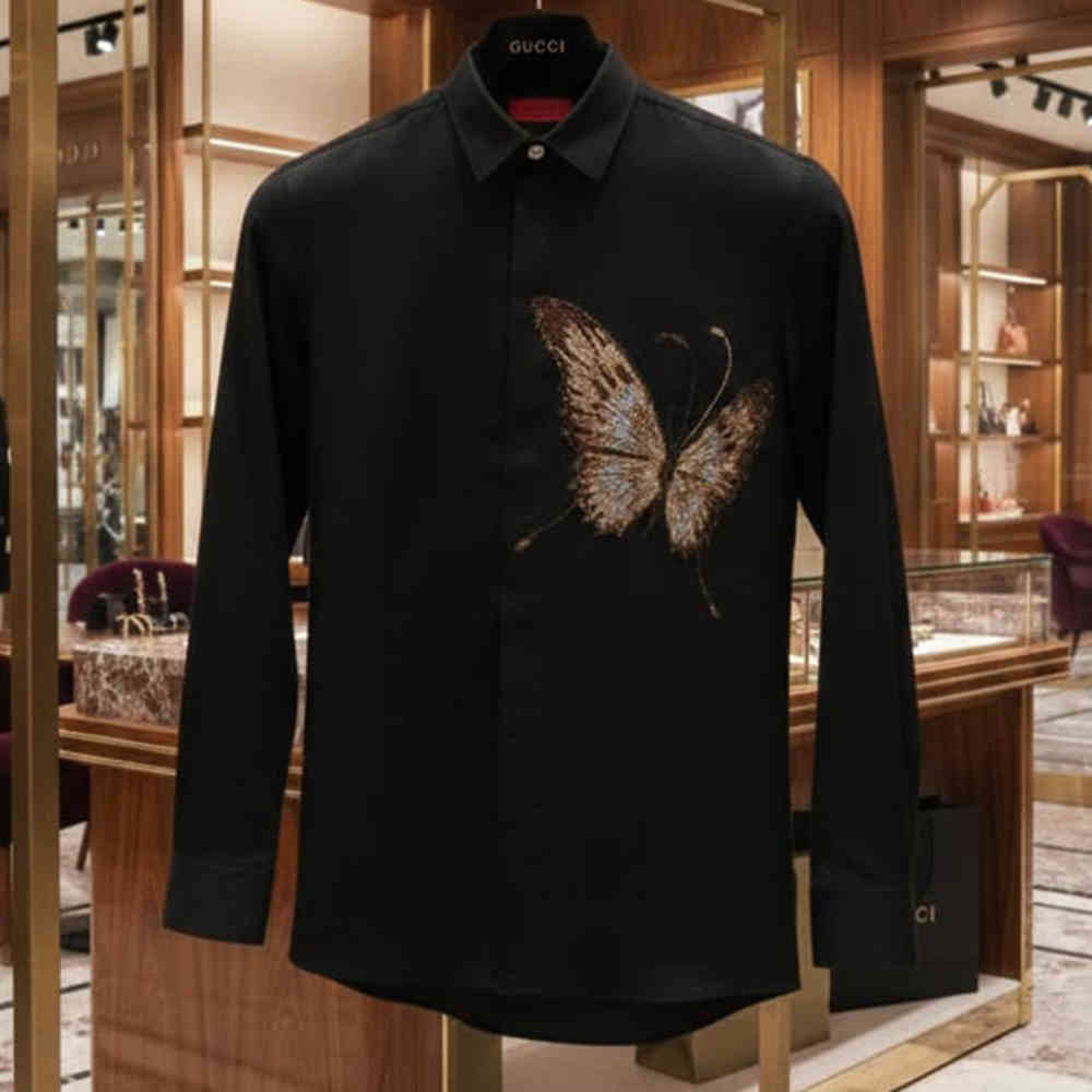 Black Gucci Butterfly Print White Premium Shirt