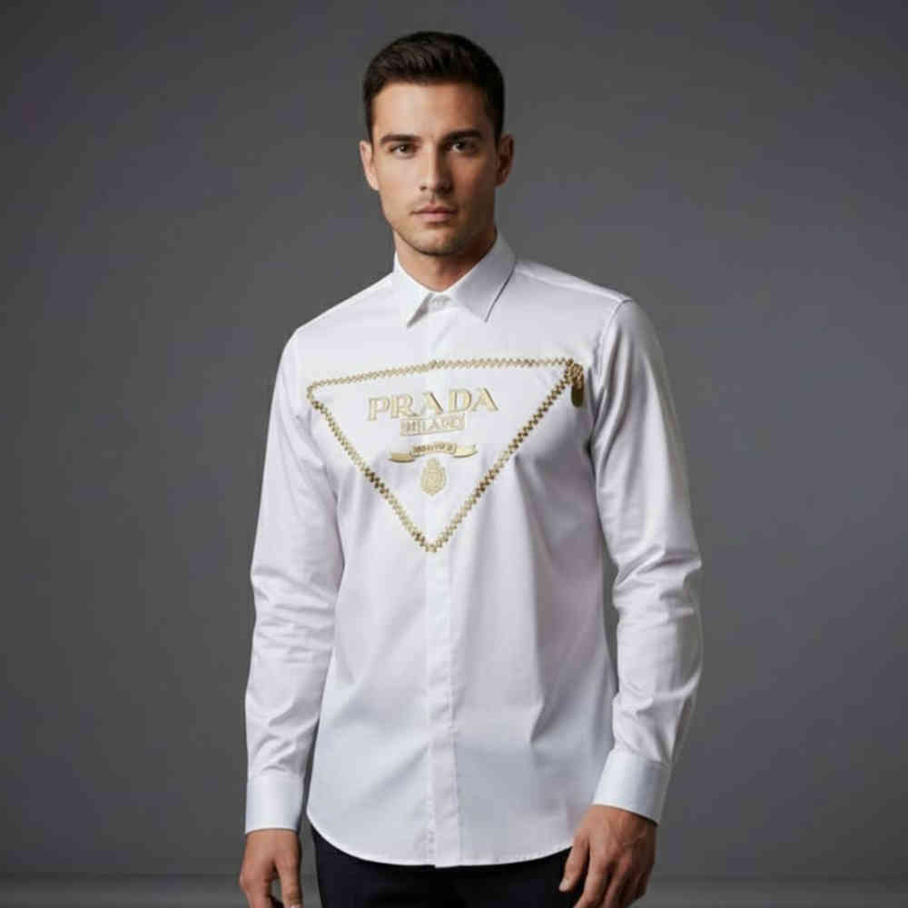 White Prada Black Premium Quality Cotton Shirt
