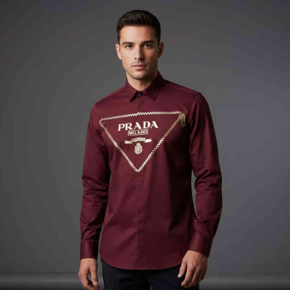 Wine Prada Black Premium Quality Cotton Shirt