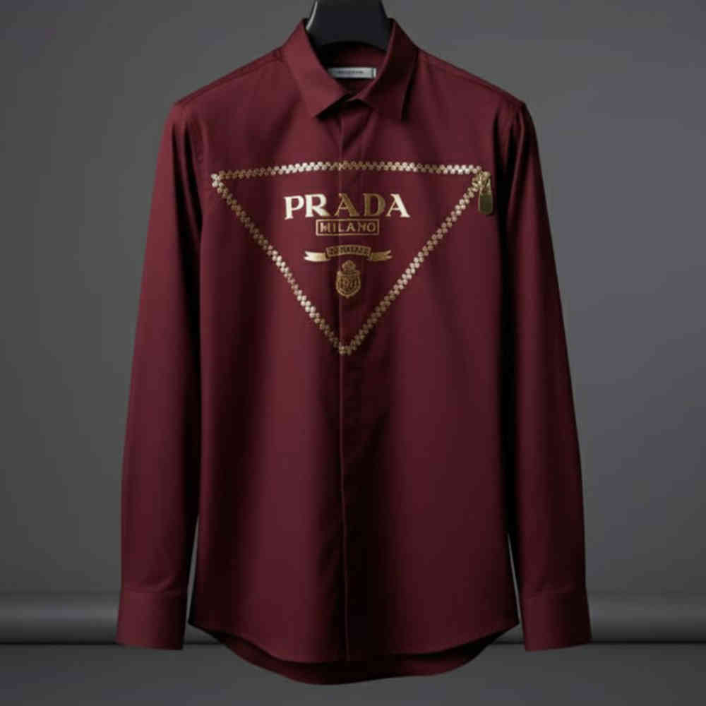 Prada Wine Premium Quality Cotton Shirt-thumb-1