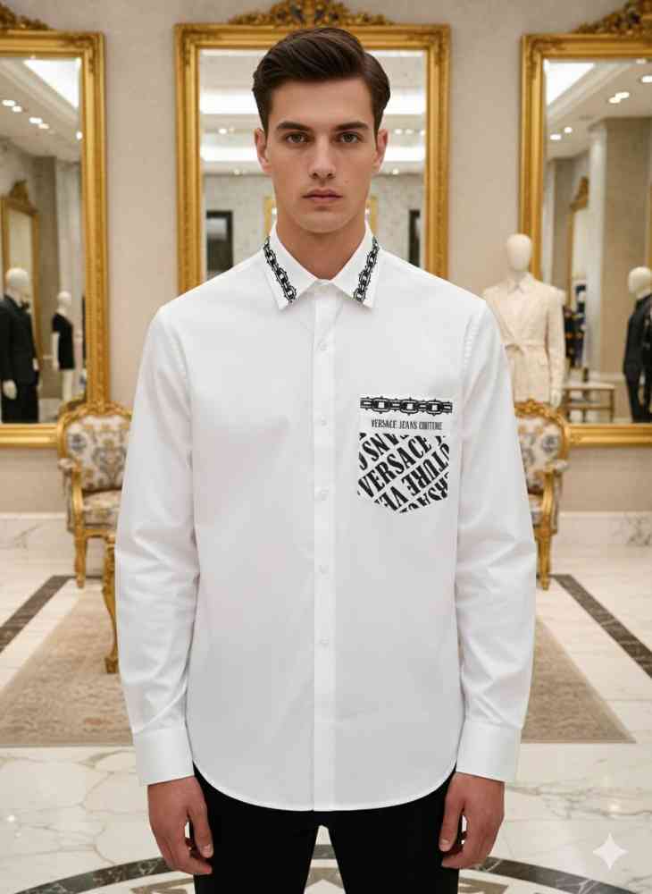 White Versace Black Premium Quality Cotton Shirt