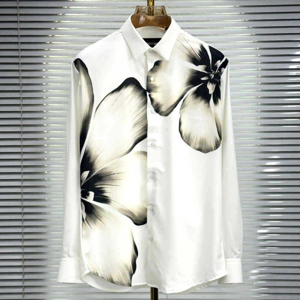 White Emporio Armani Flower Print Black Premium Stretchable Shirt