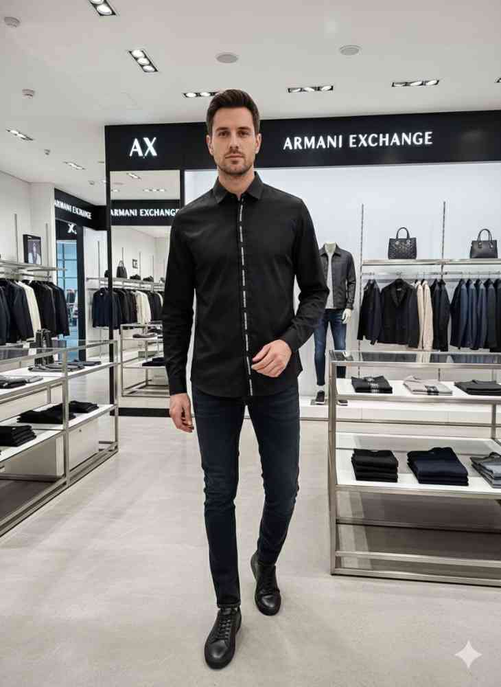 Black Armani Exchange White Premium Quality Cotton Shirt
