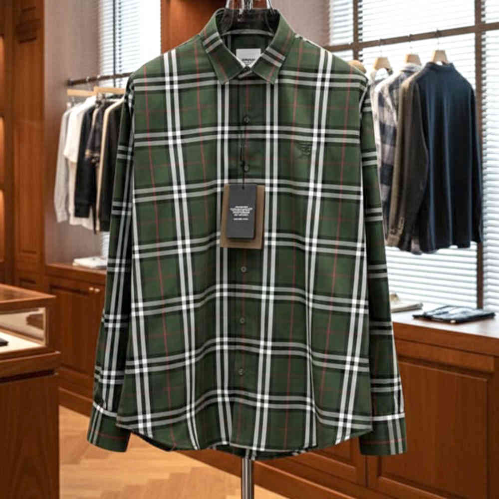 Green Burberry Grey Check Premium Quality Shirt