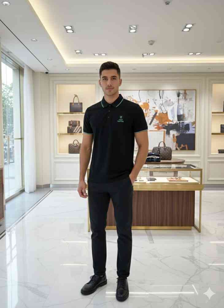 Louis Vuitton Black Embroidery Logo Premium T-shirt-thumb-0