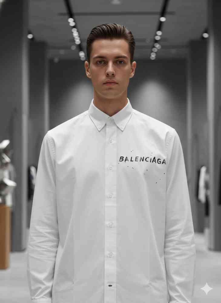 White Balenciaga Skyblue Premium Quality Shirt