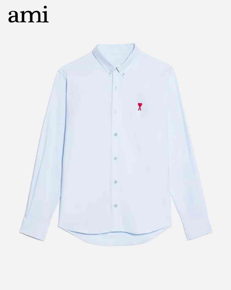 Ami Paris Heart Logo skyblue Striped Shirt-thumb-0