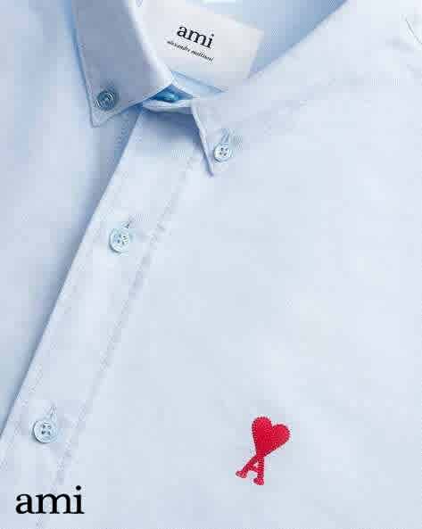 Ami Paris Heart Logo skyblue Striped Shirt-thumb-2