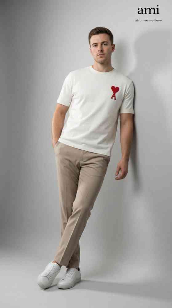 White Ami Black Premium Quality Heart Logo T-shirt