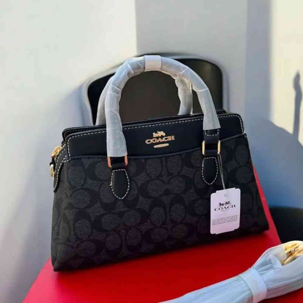 Black Coach C Logo Darcie Dark Brown Hand Bag