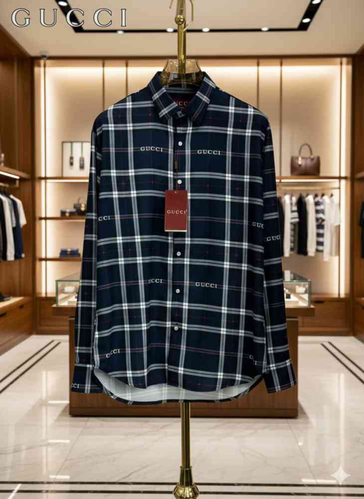 Blue Gucci Green Premium Quality Cotton Shirt
