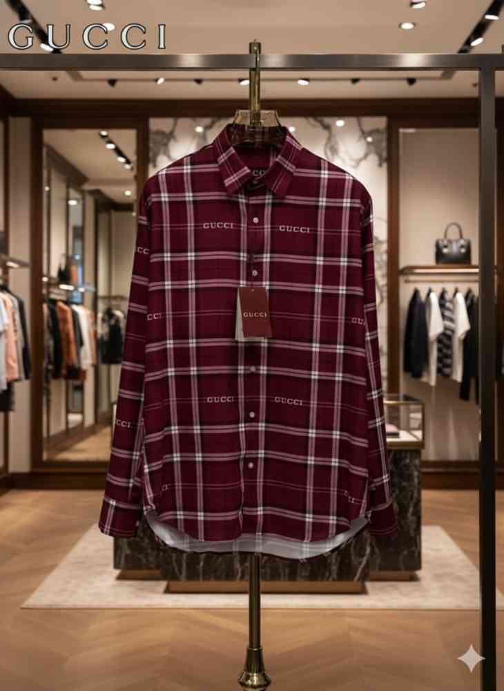 Gucci Wine Premium Quality Cotton Shirt-1