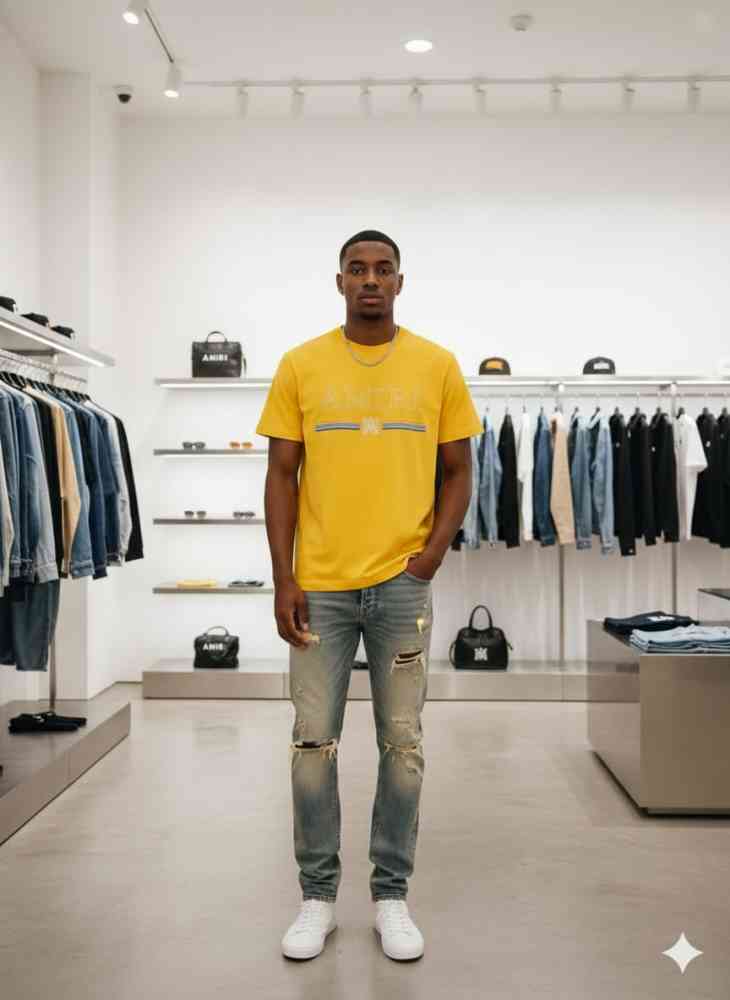Yellow Amiri Black Premium Quality T-shirt