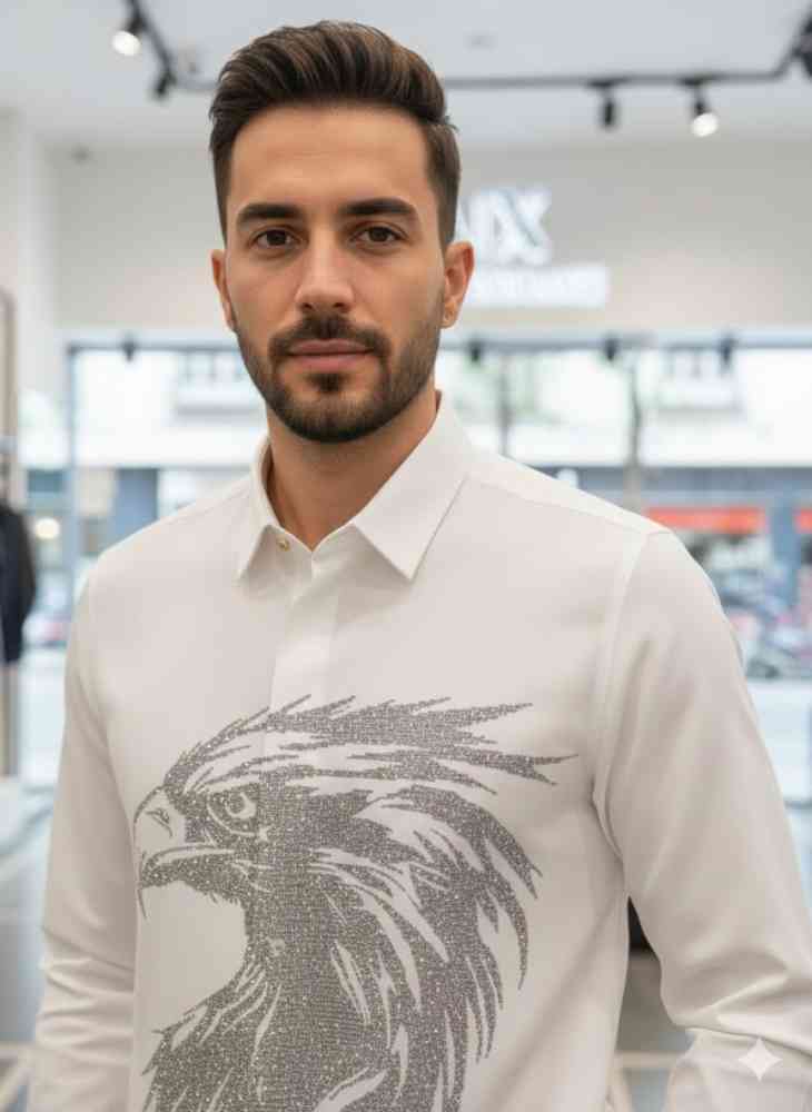 Armani Exchange White Premium Eagle Printed Quality Shirt-thumb-1