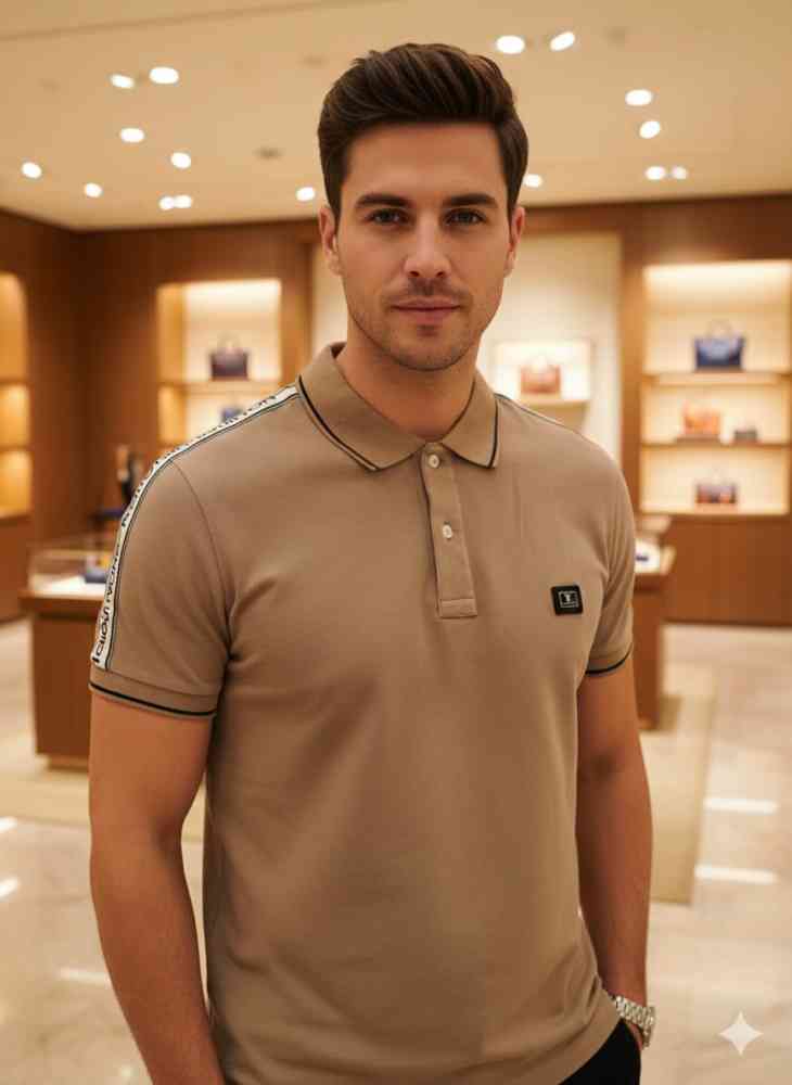 Louis Vuitton Brown Embroidery Logo Premium T-shirt-1
