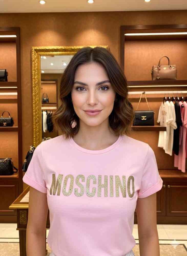 Pink Moschino Green Premium Quality Women T-shirt