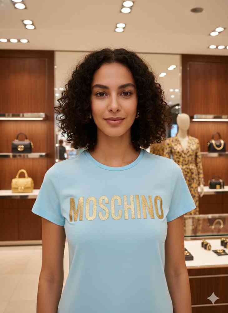 Blue Moschino Green Premium Quality Women T-shirt