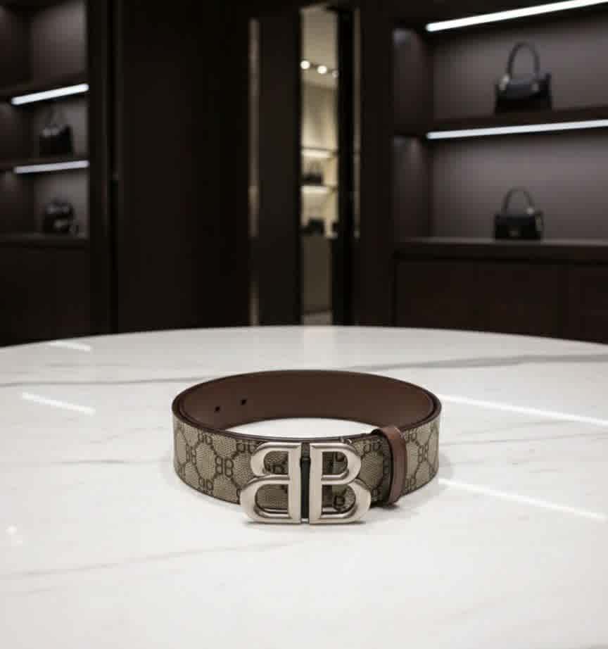 Silver Balenciaga Black Premium Quality Leather Belt