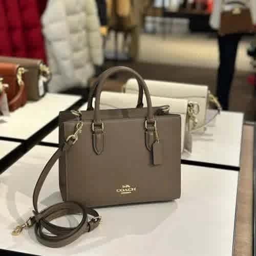 Dark Grey Coach Maggie Embossed Brown Crossbody Bag
