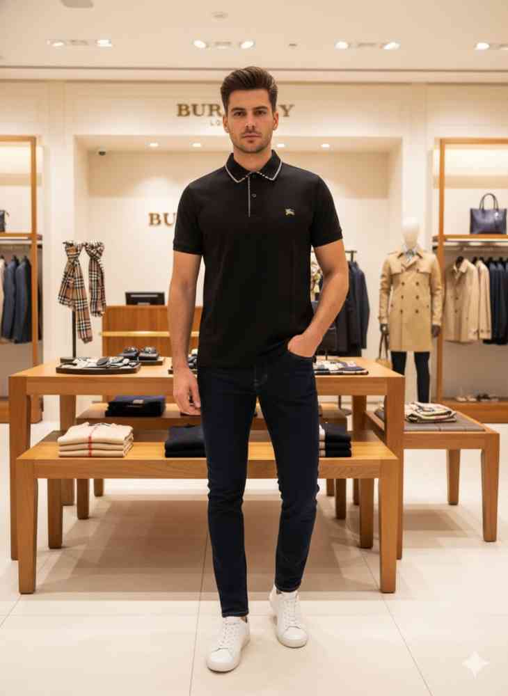 Black Burberry Grey Premium Quality T-shirt