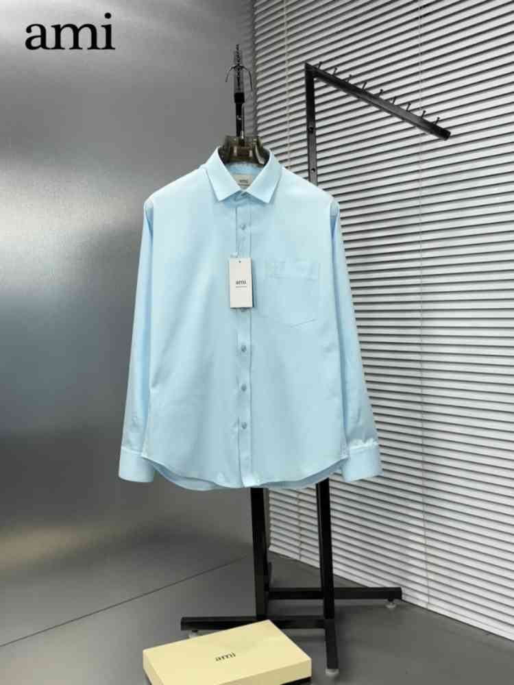 Ami Paris Heart Logo skyblue Striped Shirt-thumb-0