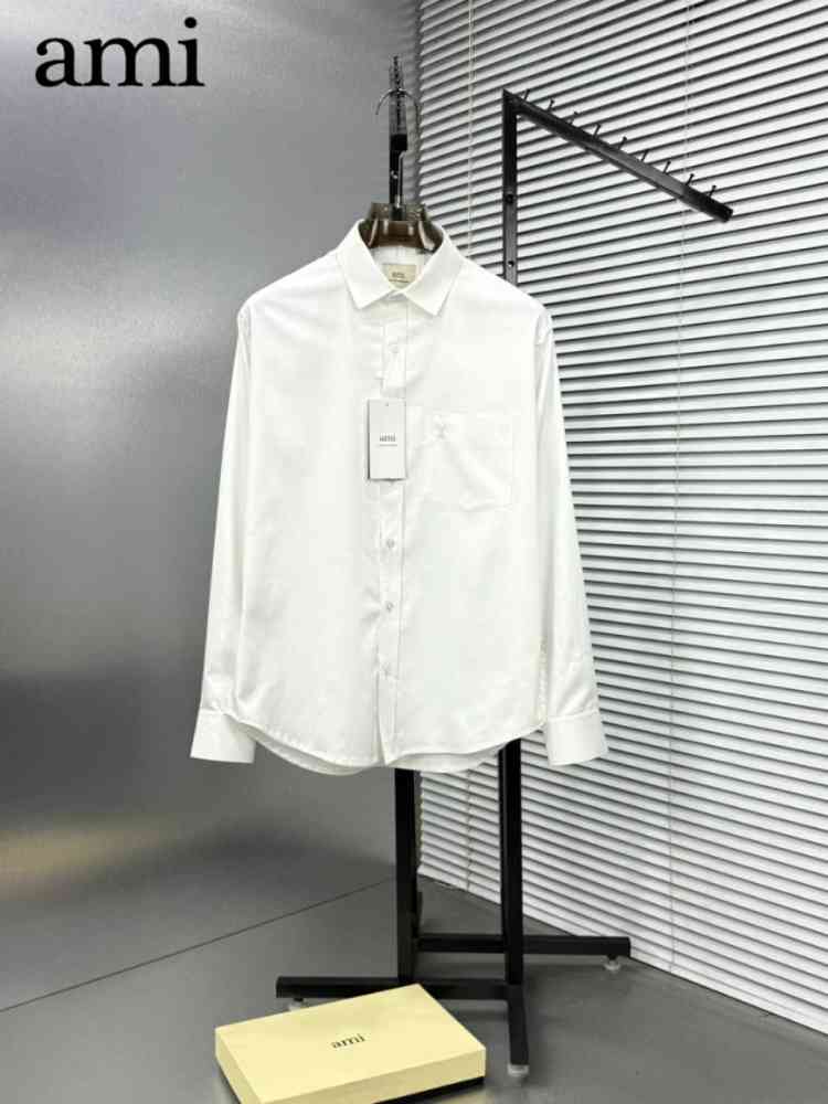 Ami Paris Heart Logo White Striped Shirt-1