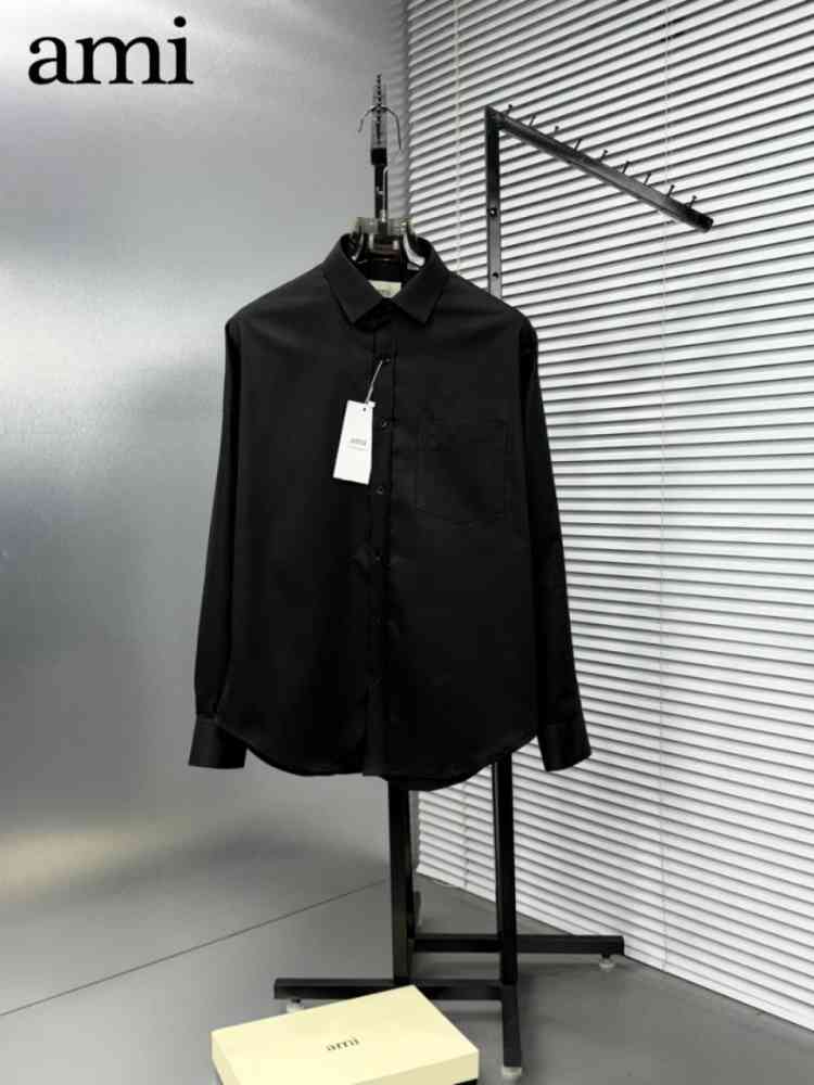 Black Ami Paris Heart Logo White Striped Shirt