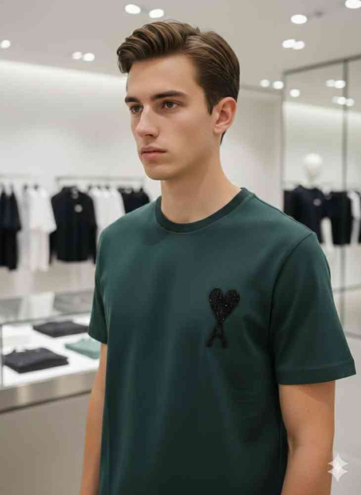 Green Ami Black Premium Quality Heart Logo T-shirt