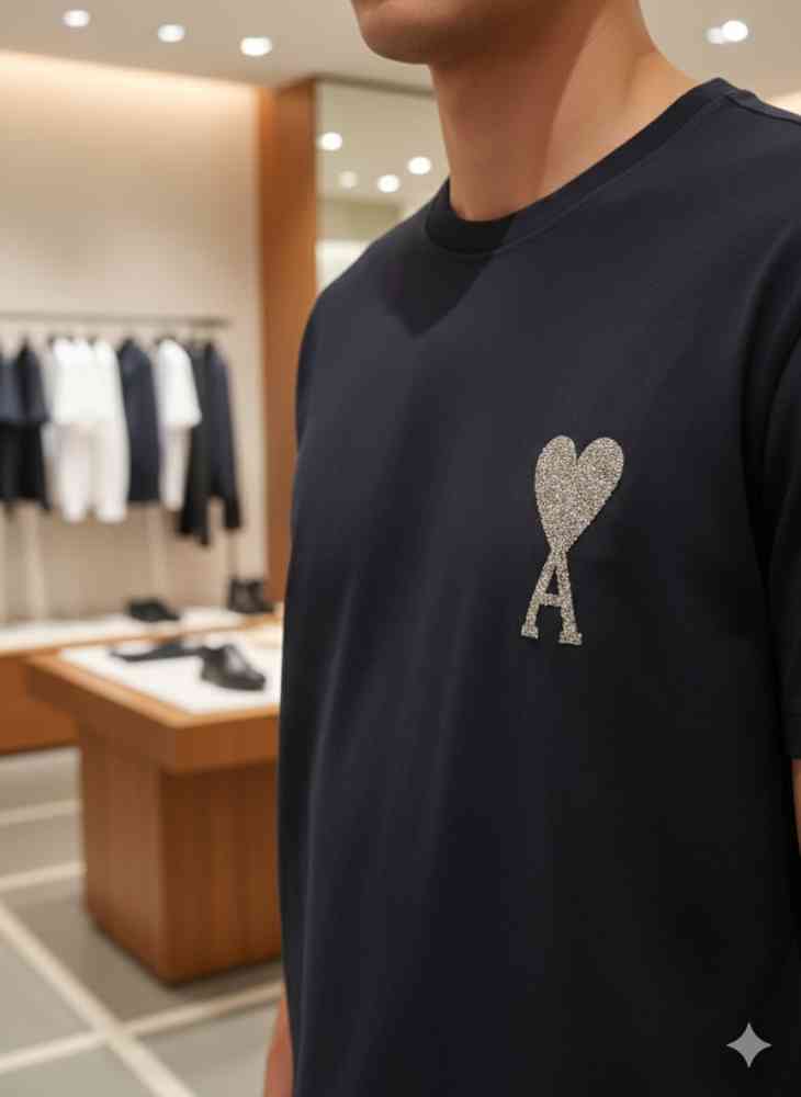 Ami Black Premium Quality Heart Logo T-shirt-thumb-1