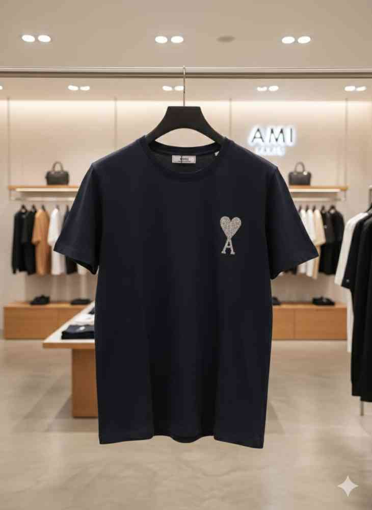 Ami Black Premium Quality Heart Logo T-shirt-thumb-2